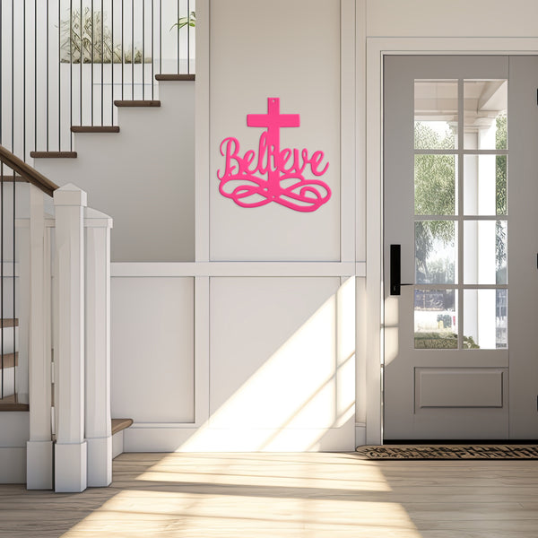 Believe Cross Metal Sign-Religous-Christian Wall Hanging Art-Home Decor-Outdoor Decor-Confirmation Gift