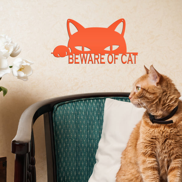 Beware Of Cat Metal Sign, Cat Wall Decor, Cat Wall Art, Cat Hanging Wall Sign, Cat Decor, Cat Lovers, Cat Gifts, Crazy Cat Lady Wall Decor, Cat Home Decor