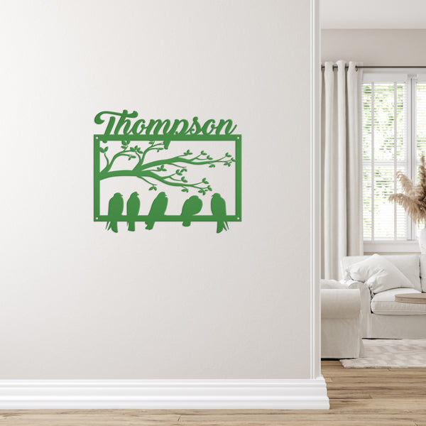 Birds Wall Decor with Name on a Branch Metal Sign-Birds Wall Decor- Housewarming Gift, Bird Decor, Wedding Gift,  Anniversary Gift, Living Room Decor