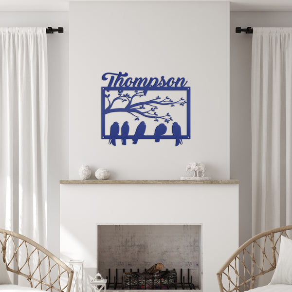 Birds Wall Decor with Name on a Branch Metal Sign-Birds Wall Decor- Housewarming Gift, Bird Decor, Wedding Gift,  Anniversary Gift, Living Room Decor