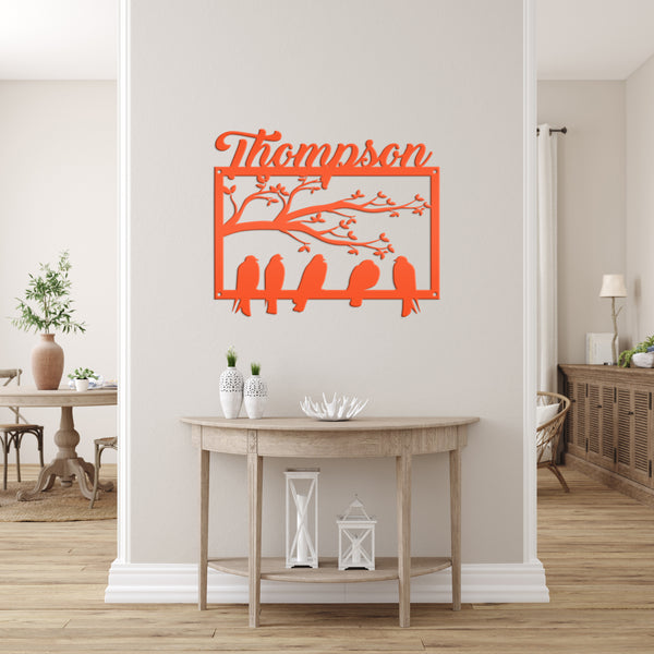 Birds Wall Decor with Name on a Branch Metal Sign-Birds Wall Decor- Housewarming Gift, Bird Decor, Wedding Gift,  Anniversary Gift, Living Room Decor