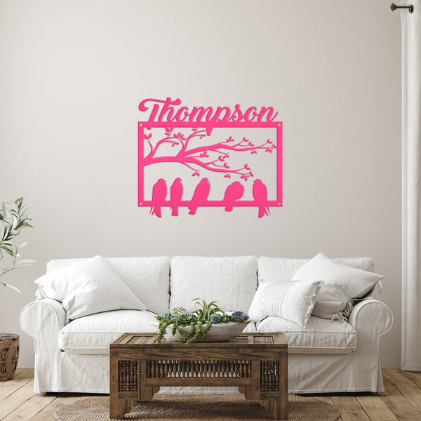 Birds Wall Decor with Name on a Branch Metal Sign-Birds Wall Decor- Housewarming Gift, Bird Decor, Wedding Gift,  Anniversary Gift, Living Room Decor
