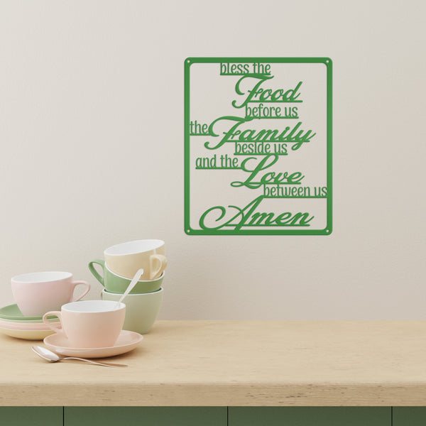 Bless The Food Before Us The Family Beside Us And The Love Between Us Amen Square Kitchen/Dining Room Metal Sign
