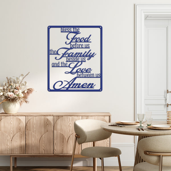 Bless The Food Before Us The Family Beside Us And The Love Between Us Amen Square Kitchen/Dining Room Metal Sign
