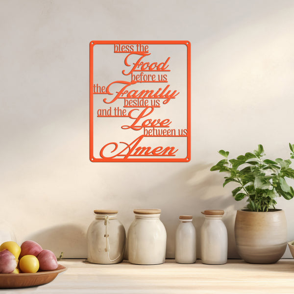 Bless The Food Before Us The Family Beside Us And The Love Between Us Amen Square Kitchen/Dining Room Metal Sign
