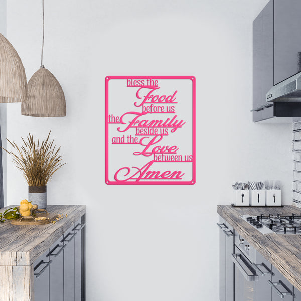 Bless The Food Before Us The Family Beside Us And The Love Between Us Amen Square Kitchen/Dining Room Metal Sign