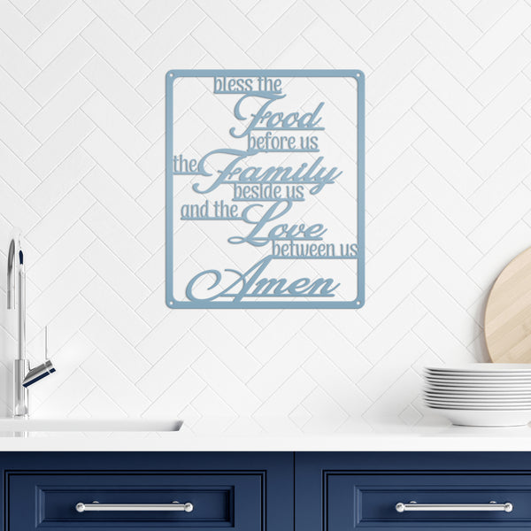 Bless The Food Before Us The Family Beside Us And The Love Between Us Amen Square Kitchen/Dining Room Metal Sign