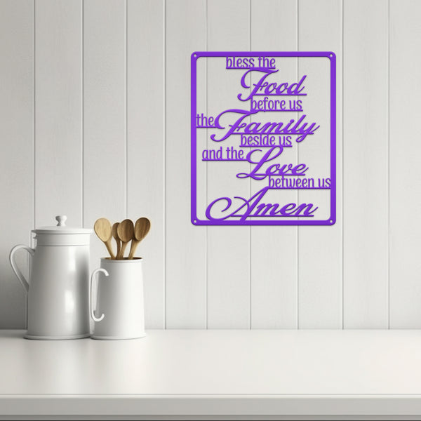 Bless The Food Before Us The Family Beside Us And The Love Between Us Amen Square Kitchen/Dining Room Metal Sign