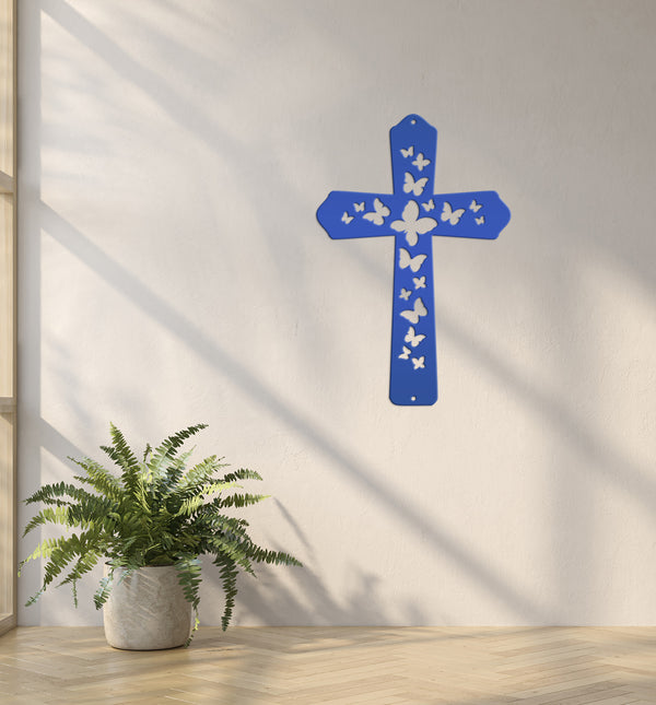 Butterfly Cross Metal Sign - Christian Wall Hanging - Unique Religious Artwork - Christian Gifts