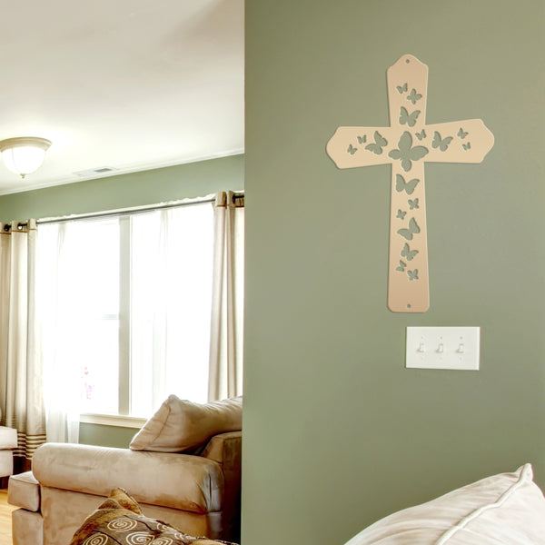 Butterfly Cross Metal Sign - Christian Wall Hanging - Unique Religious Artwork - Christian Gifts