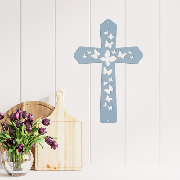 Butterfly Cross Metal Sign - Christian Wall Hanging - Unique Religious Artwork - Christian Gifts