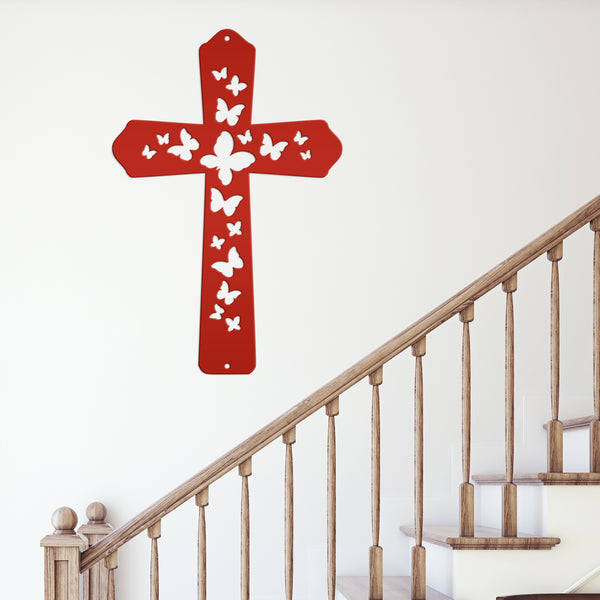 Butterfly Cross Metal Sign - Christian Wall Hanging - Unique Religious Artwork - Christian Gifts