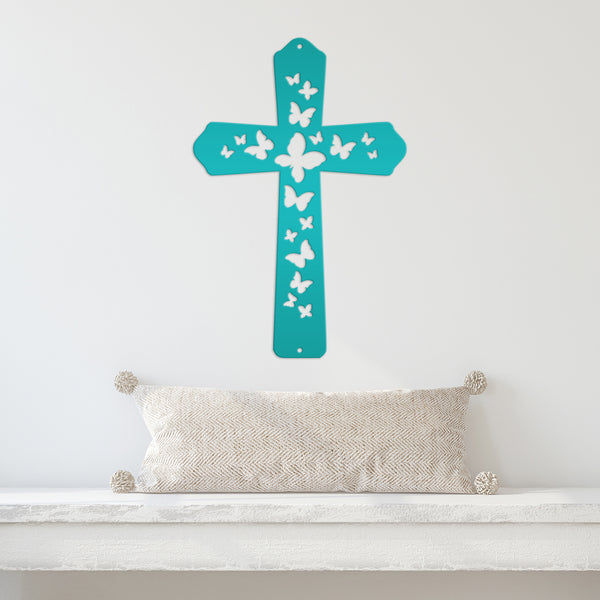 Butterfly Cross Metal Sign - Christian Wall Hanging - Unique Religious Artwork - Christian Gifts