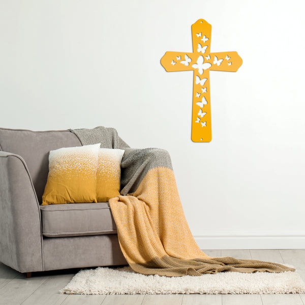 Butterfly Cross Metal Sign - Christian Wall Hanging - Unique Religious Artwork - Christian Gifts