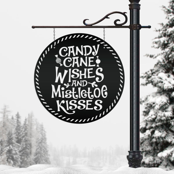 Candy Cane Wishes Metal Sign - Christmas Decor