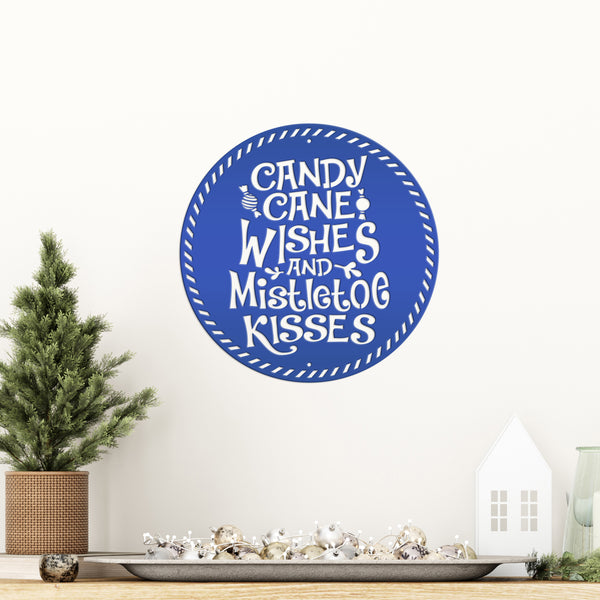 Candy Cane Wishes Metal Sign - Christmas Decor