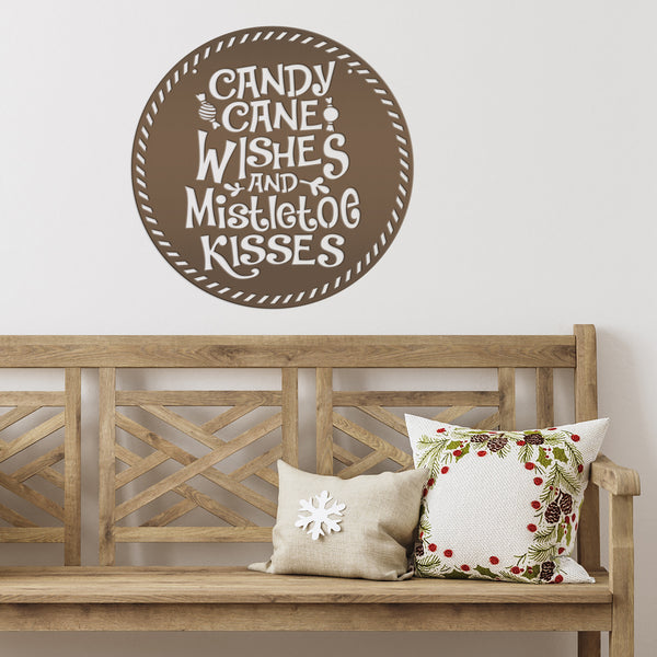 Candy Cane Wishes Metal Sign - Christmas Decor