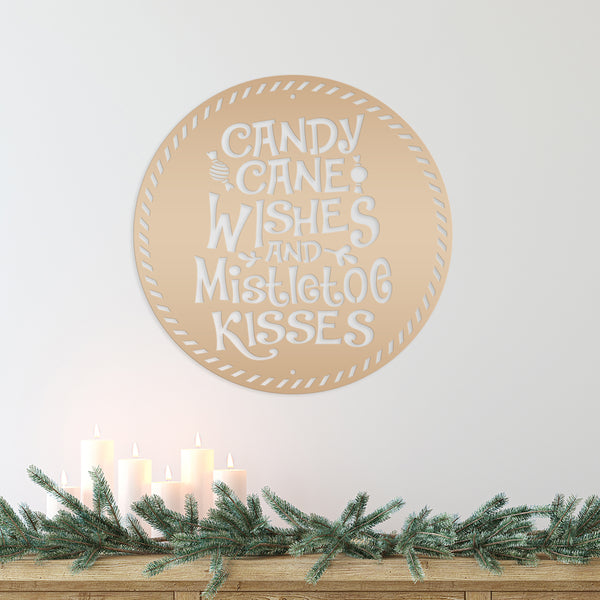 Candy Cane Wishes Metal Sign - Christmas Decor