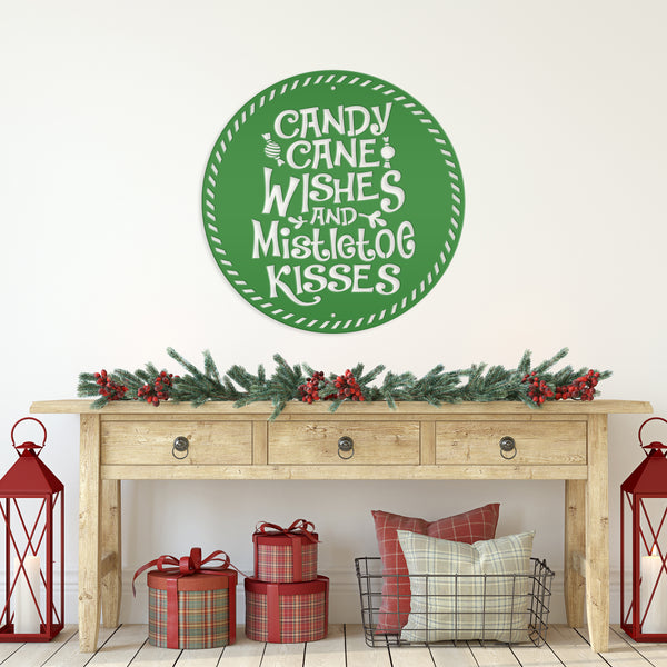 Candy Cane Wishes Metal Sign - Christmas Decor