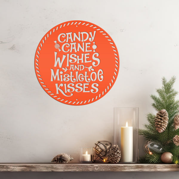 Candy Cane Wishes Metal Sign - Christmas Decor