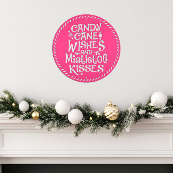 Candy Cane Wishes Metal Sign - Christmas Decor