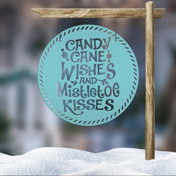 Candy Cane Wishes Metal Sign - Christmas Decor