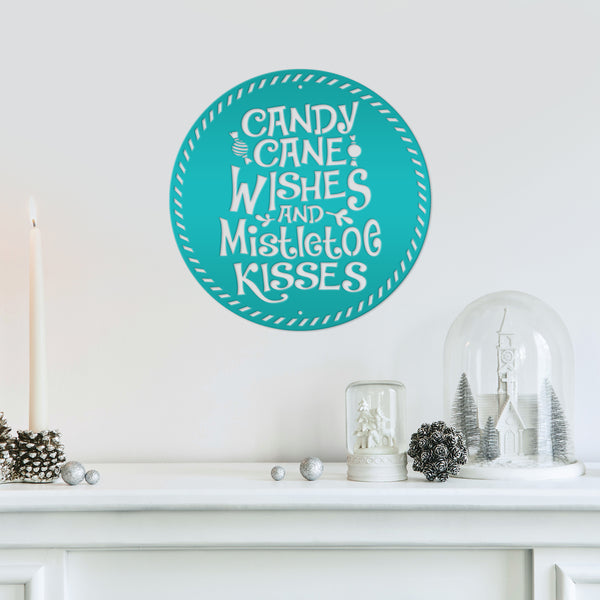 Candy Cane Wishes Metal Sign - Christmas Decor