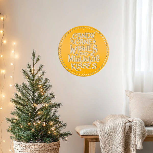 Candy Cane Wishes Metal Sign - Christmas Decor
