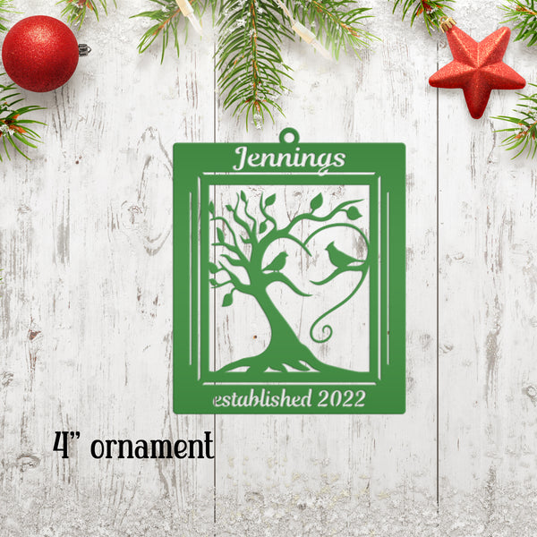 Personalized Decorative Tree with Birds and Established Date Metal Sign
