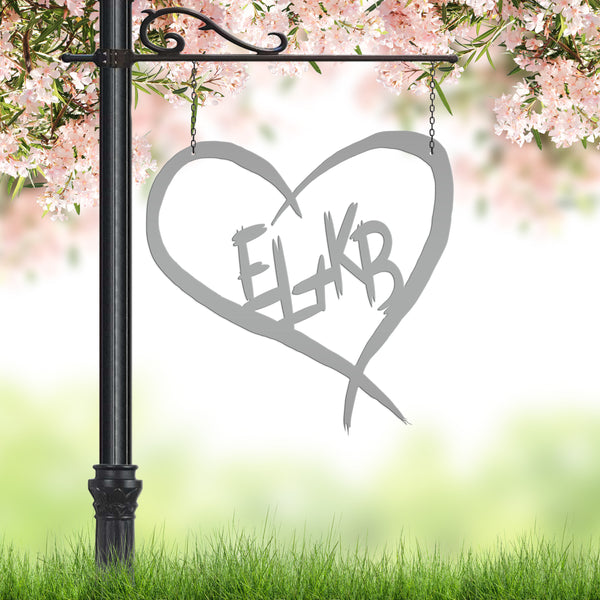 Personalized Carved Heart with Initials Metal Sign
