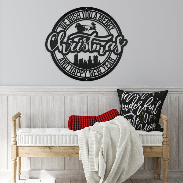 Metal Santa Claus Christmas Sign - Holiday Decor-We Wish You a Merry Christmas Metal Sign