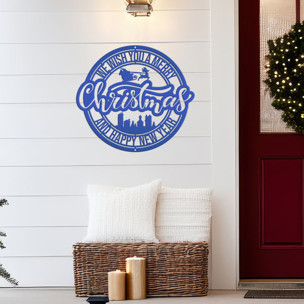 Metal Santa Claus Christmas Sign - Holiday Decor-We Wish You a Merry Christmas Metal Sign