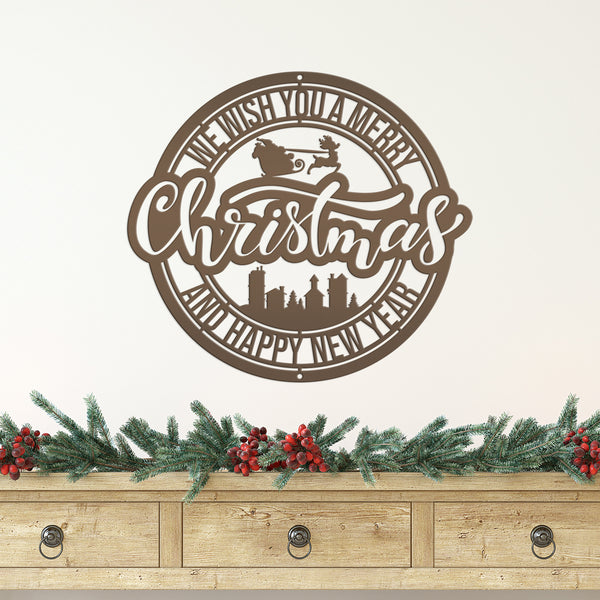 Metal Santa Claus Christmas Sign - Holiday Decor-We Wish You a Merry Christmas Metal Sign