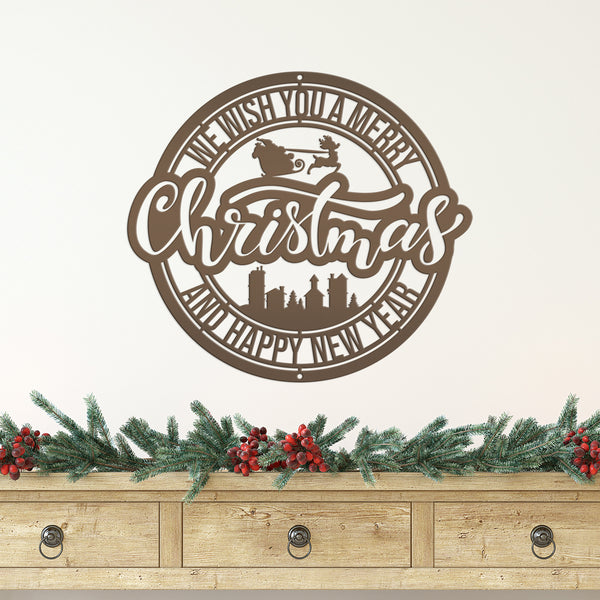 Metal Santa Claus Christmas Sign - Holiday Decor-We Wish You a Merry Christmas Metal Sign