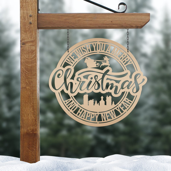 Metal Santa Claus Christmas Sign - Holiday Decor-We Wish You a Merry Christmas Metal Sign