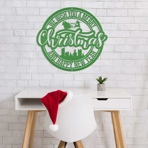 Metal Santa Claus Christmas Sign - Holiday Decor-We Wish You a Merry Christmas Metal Sign