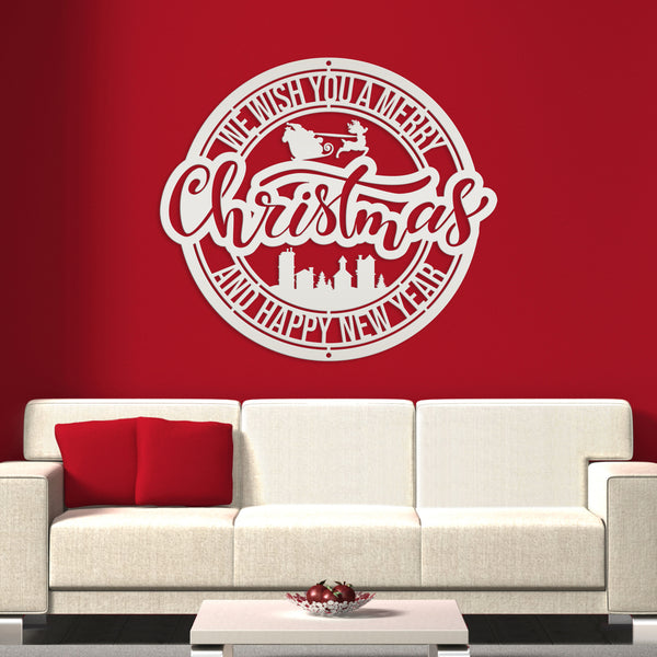 Metal Santa Claus Christmas Sign - Holiday Decor-We Wish You a Merry Christmas Metal Sign