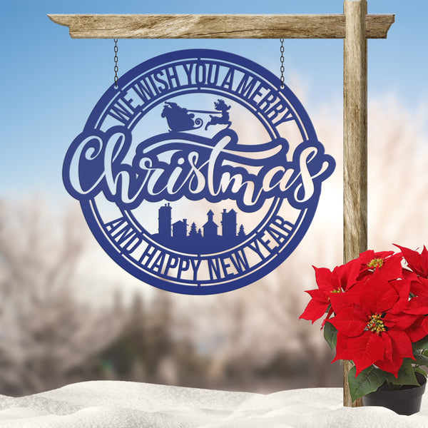Metal Santa Claus Christmas Sign - Holiday Decor-We Wish You a Merry Christmas Metal Sign