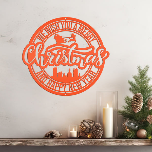 Metal Santa Claus Christmas Sign - Holiday Decor-We Wish You a Merry Christmas Metal Sign