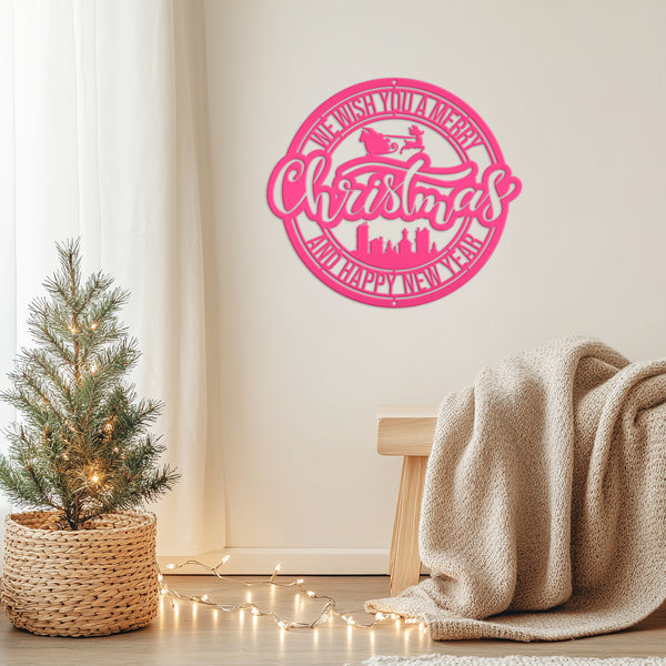 Metal Santa Claus Christmas Sign - Holiday Decor-We Wish You a Merry Christmas Metal Sign