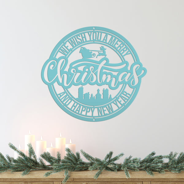 Metal Santa Claus Christmas Sign - Holiday Decor-We Wish You a Merry Christmas Metal Sign