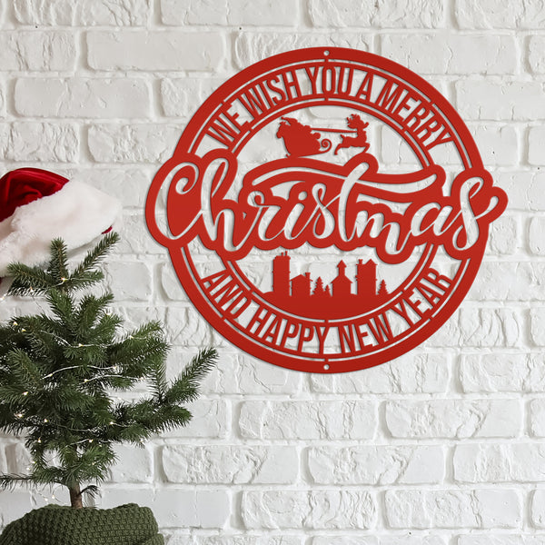 Metal Santa Claus Christmas Sign - Holiday Decor-We Wish You a Merry Christmas Metal Sign