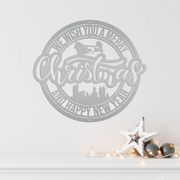 Metal Santa Claus Christmas Sign - Holiday Decor-We Wish You a Merry Christmas Metal Sign