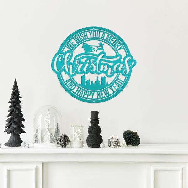 Metal Santa Claus Christmas Sign - Holiday Decor-We Wish You a Merry Christmas Metal Sign
