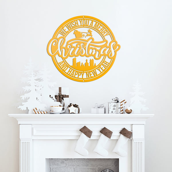 Metal Santa Claus Christmas Sign - Holiday Decor-We Wish You a Merry Christmas Metal Sign
