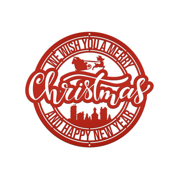 Metal Santa Claus Christmas Sign - Holiday Decor-We Wish You a Merry Christmas Metal Sign
