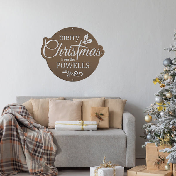 Holiday Season Custom Metal Sign - Personalized Festive Wall Art - Merry Christmas Home Decor - Stylish Seasonal Family Name Decoration