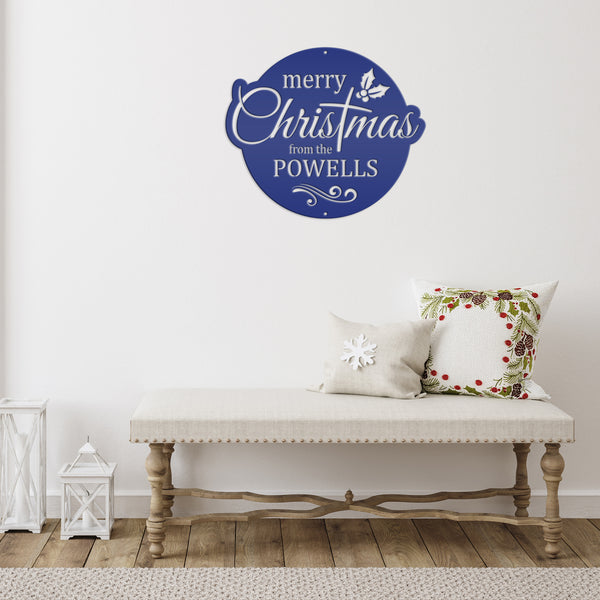 Holiday Season Custom Metal Sign - Personalized Festive Wall Art - Merry Christmas Home Decor - Stylish Seasonal Family Name Decoration