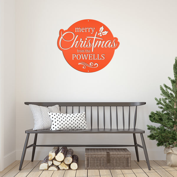 Holiday Season Custom Metal Sign - Personalized Festive Wall Art - Merry Christmas Home Decor - Stylish Seasonal Family Name Decoration