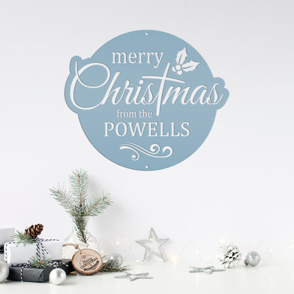 Holiday Season Custom Metal Sign - Personalized Festive Wall Art - Merry Christmas Home Decor - Stylish Seasonal Family Name Decoration